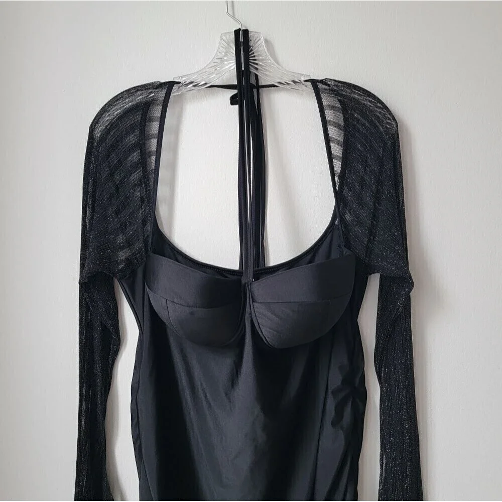 SHEIN CURVE Y2K Whimsigoth Dress Lace Mesh Bell Sleeves Witchy Bodycon Goblin